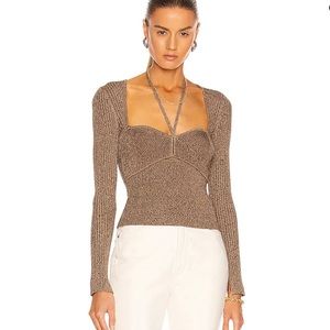 JONATHAN SIMKHAI Alexia Top Sweater Cut Out Brown Dune Chocolate